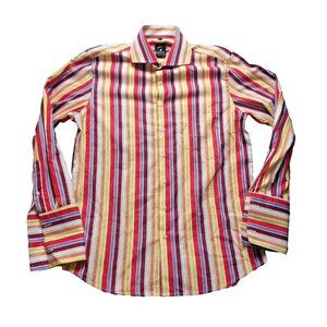 Paul Alexander Shirt Adult 15 32/33 Medium Button Up Rainbow Striped  Dress Mens